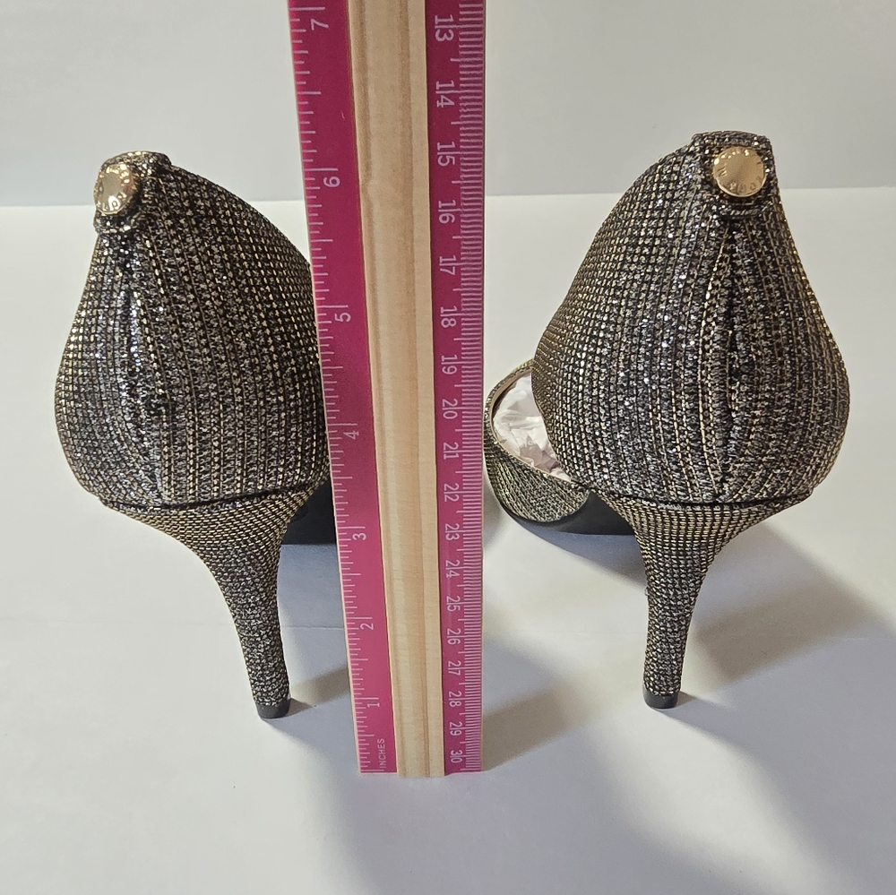 New Michael Kors Nathalie Flex High Pump Black Gold Glitter Mesh, Size 7.5M - Picture 13 of 17